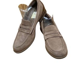 Earth Comfort Shoe Leather Penny Loafers Taupe Suede Slip On Flat Womens Sz 11